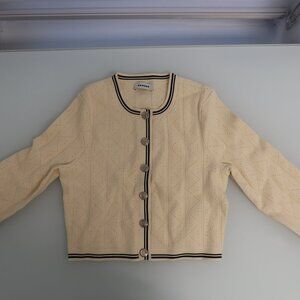 SANDRO NWOT CREAM SWEATER S BUTTONS WITH BLACK STRIPE BY TRIM